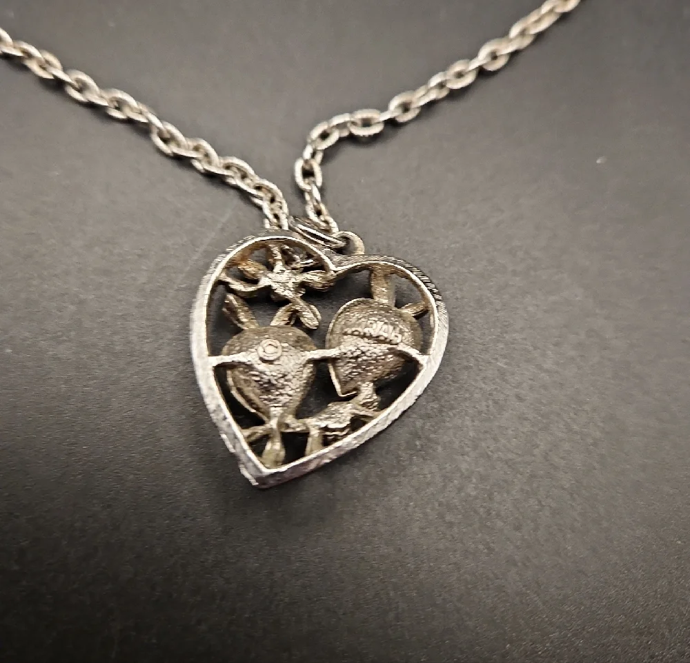 Sarah Coventry Silver Tone Love Story Pendant Necklace Pink Stone Vintage 1970s